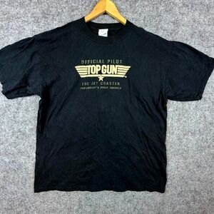 Vintage Top Gun The Jet Coaster Official Pilot Paramount Parks T-Shirt XL Black